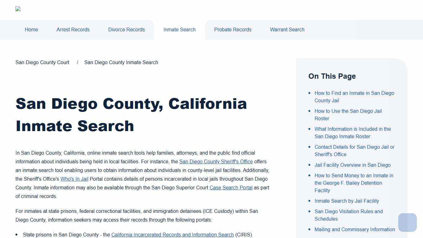 San Diego County Inmate Search | San Diego County Court